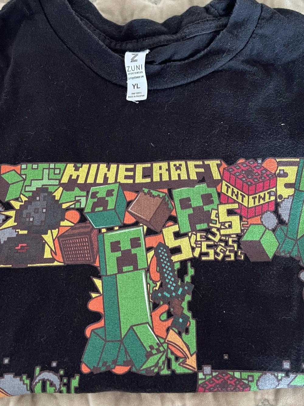 Minecraft Kids Black Graphic Tee with Creeper Design